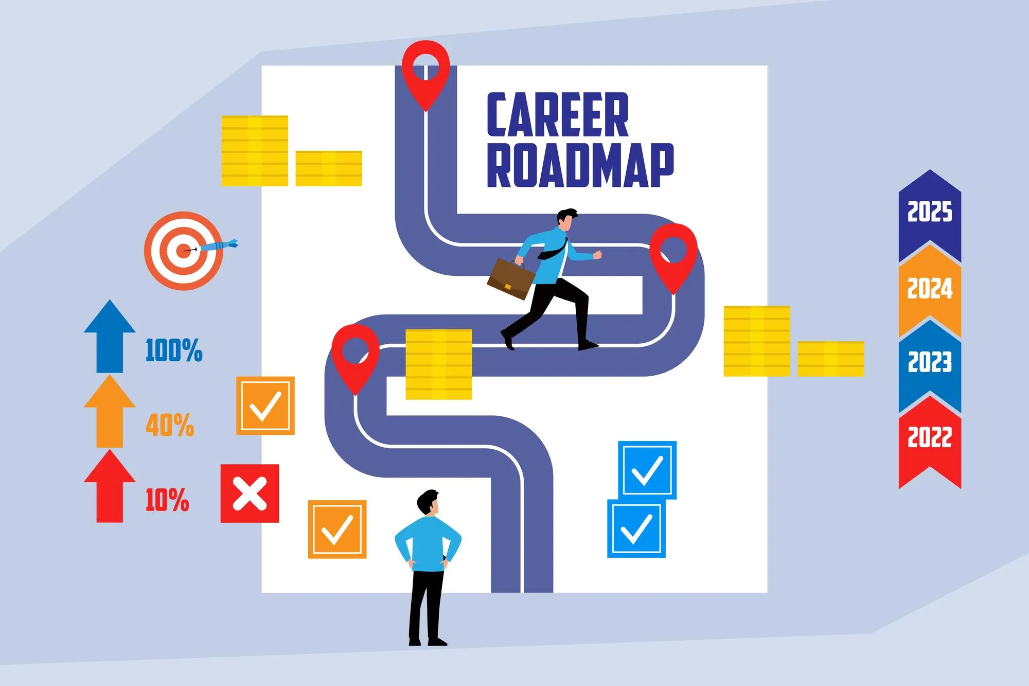 Career Roadmap and Professional Development Journey Businessman Running on a Path Towards Success