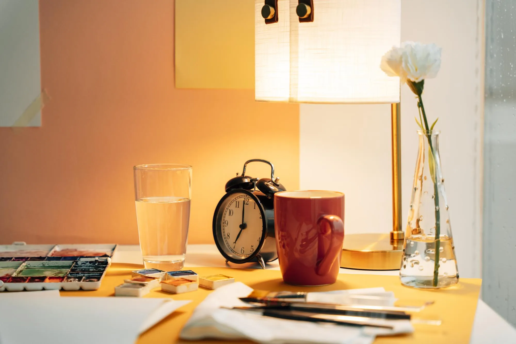 Close-up of flower vase on table at home