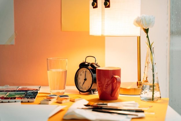 Close-up of flower vase on table at home