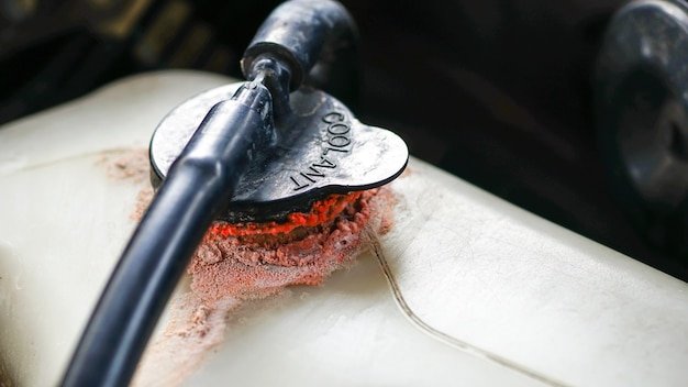 The coolant in the car has stains from leaks