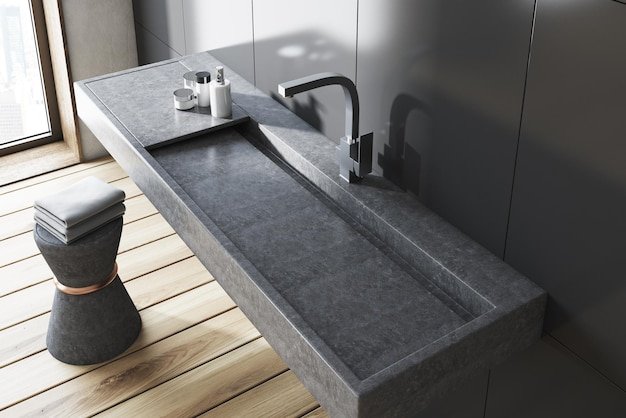 Gray bathroom gray sink top view