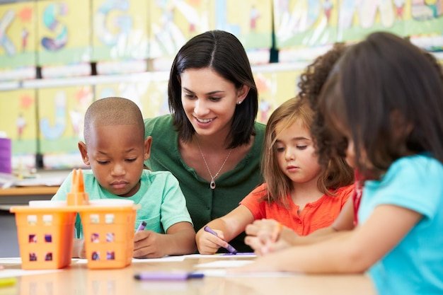 Group Of Elementary Age Children In Art Class With Teacher