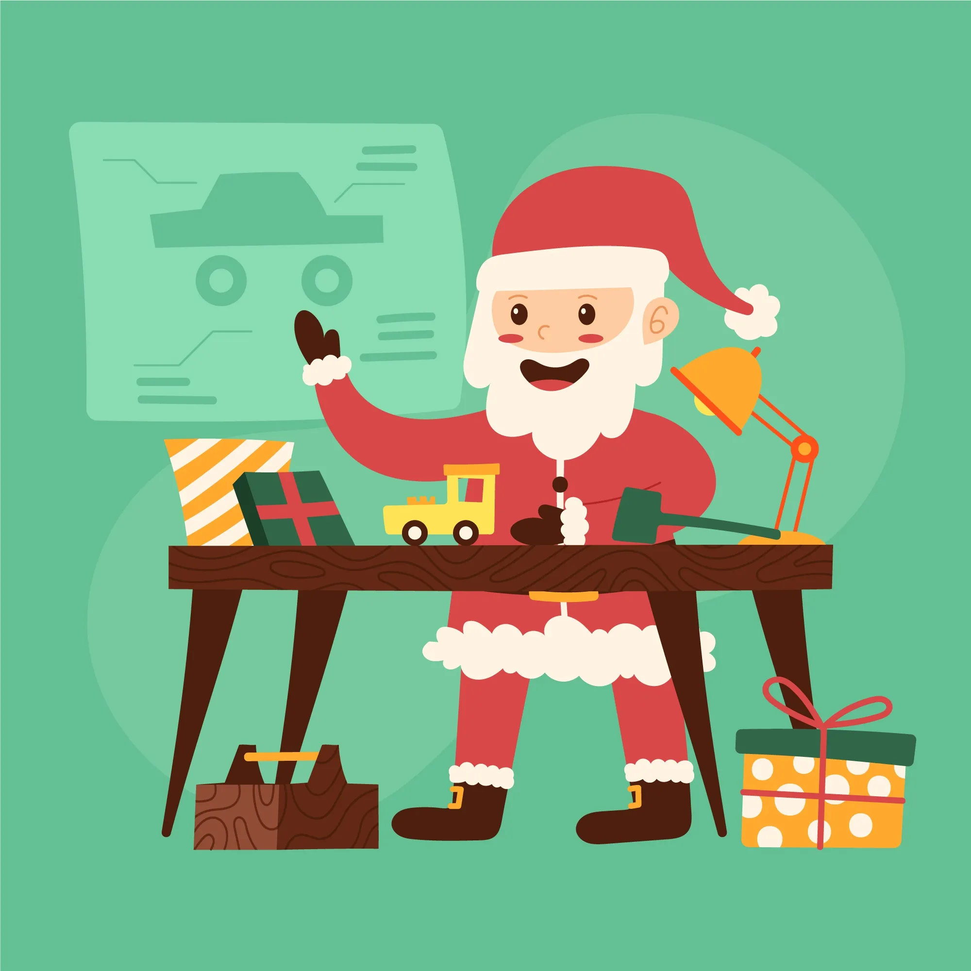 Hand drawn santa's workshop illustration