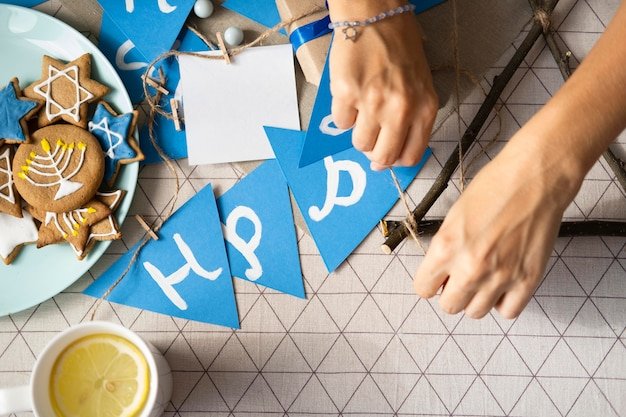 Happy hanukkah traditional festival top view