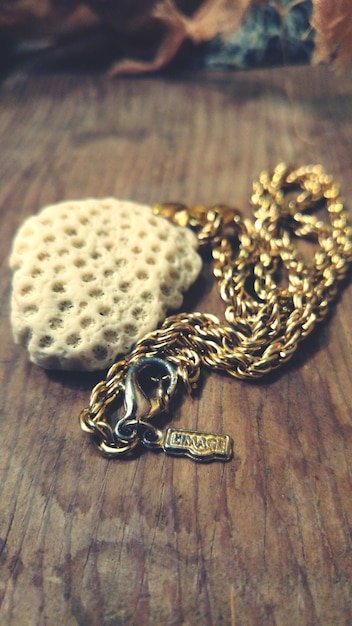 High angle view of jewelry on table