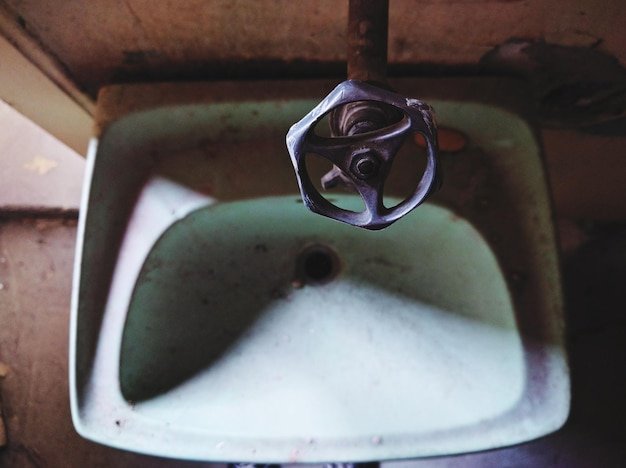 High angle view of valve over sink at home