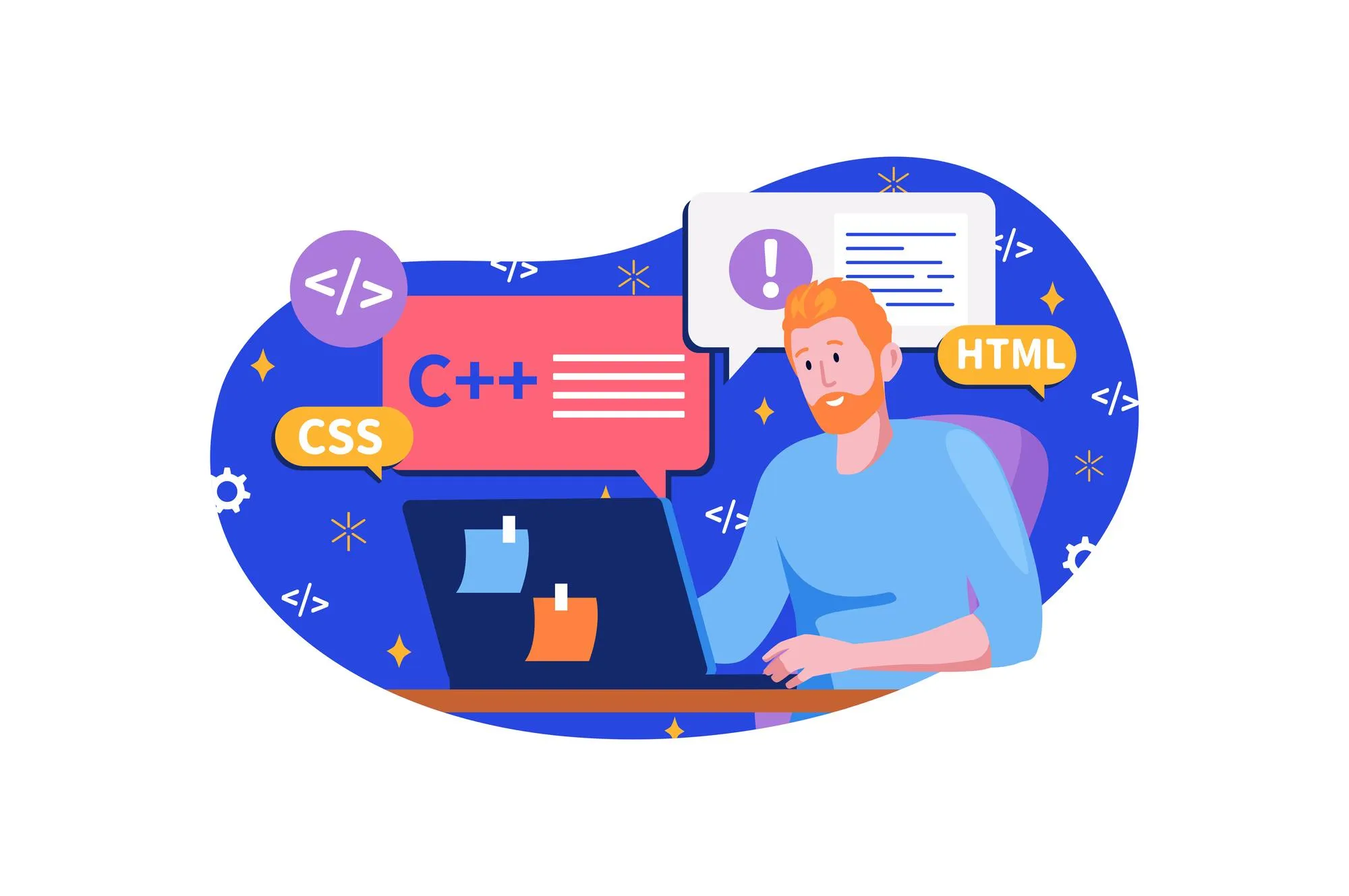 Programming software blue concept with people scene in the flat cartoon design Programmer work