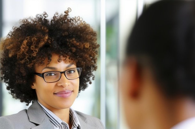 A Stylish Woman with Curly Hair and Glasses