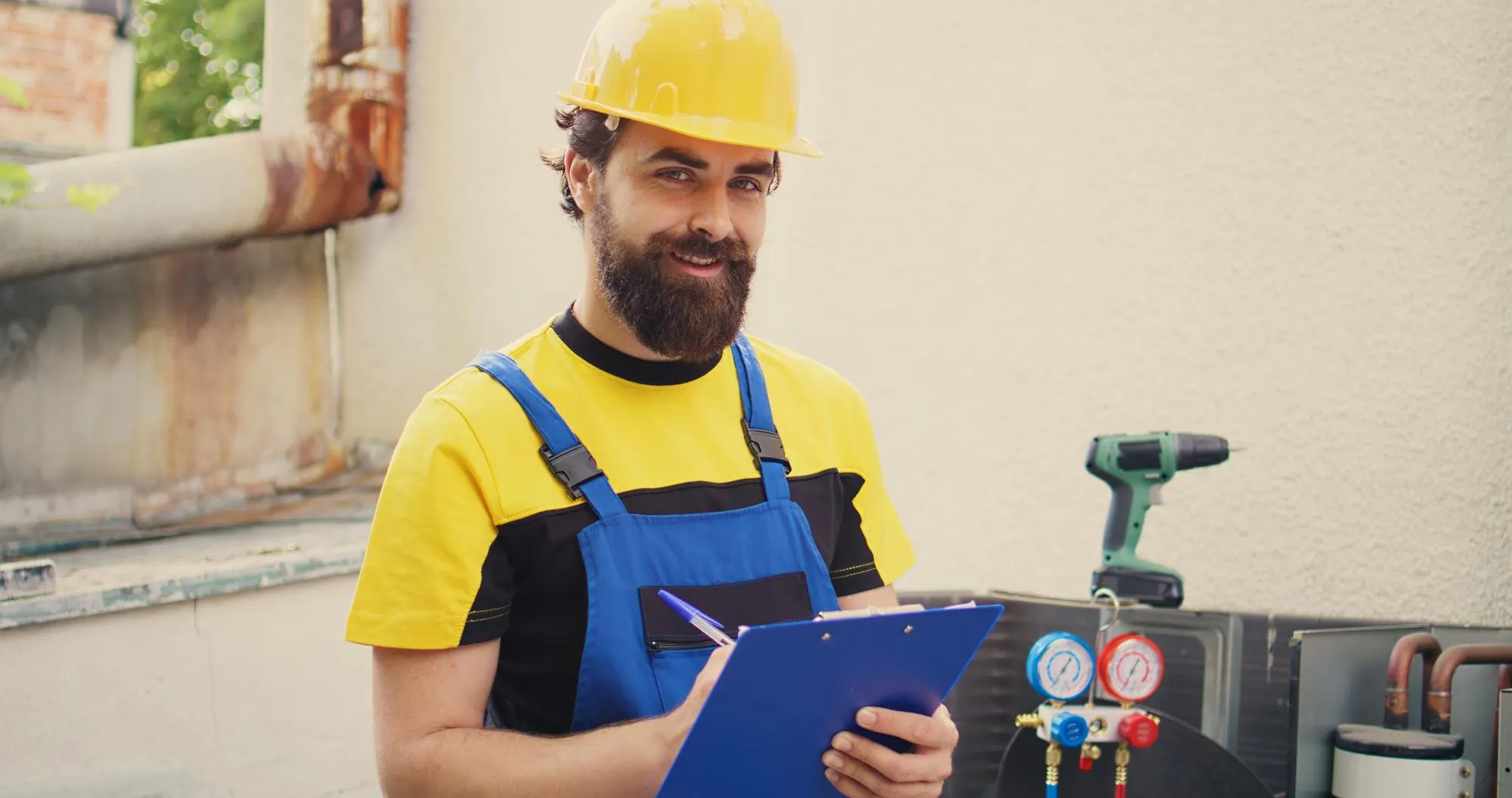 Technician inspecting freon levels