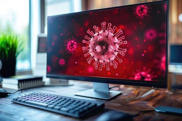Virus warning alert on computer screen detected modish cyber threat