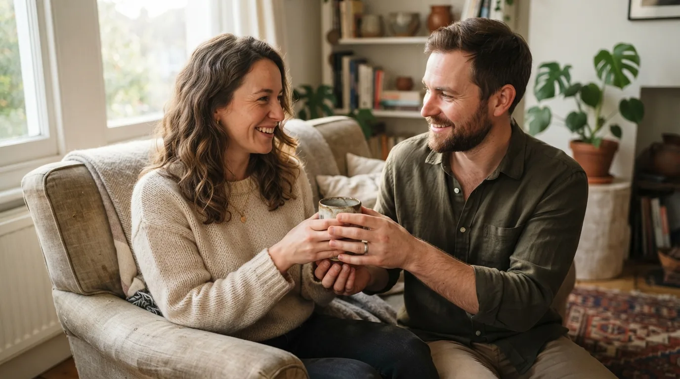 a couple exchanging a handmade gift