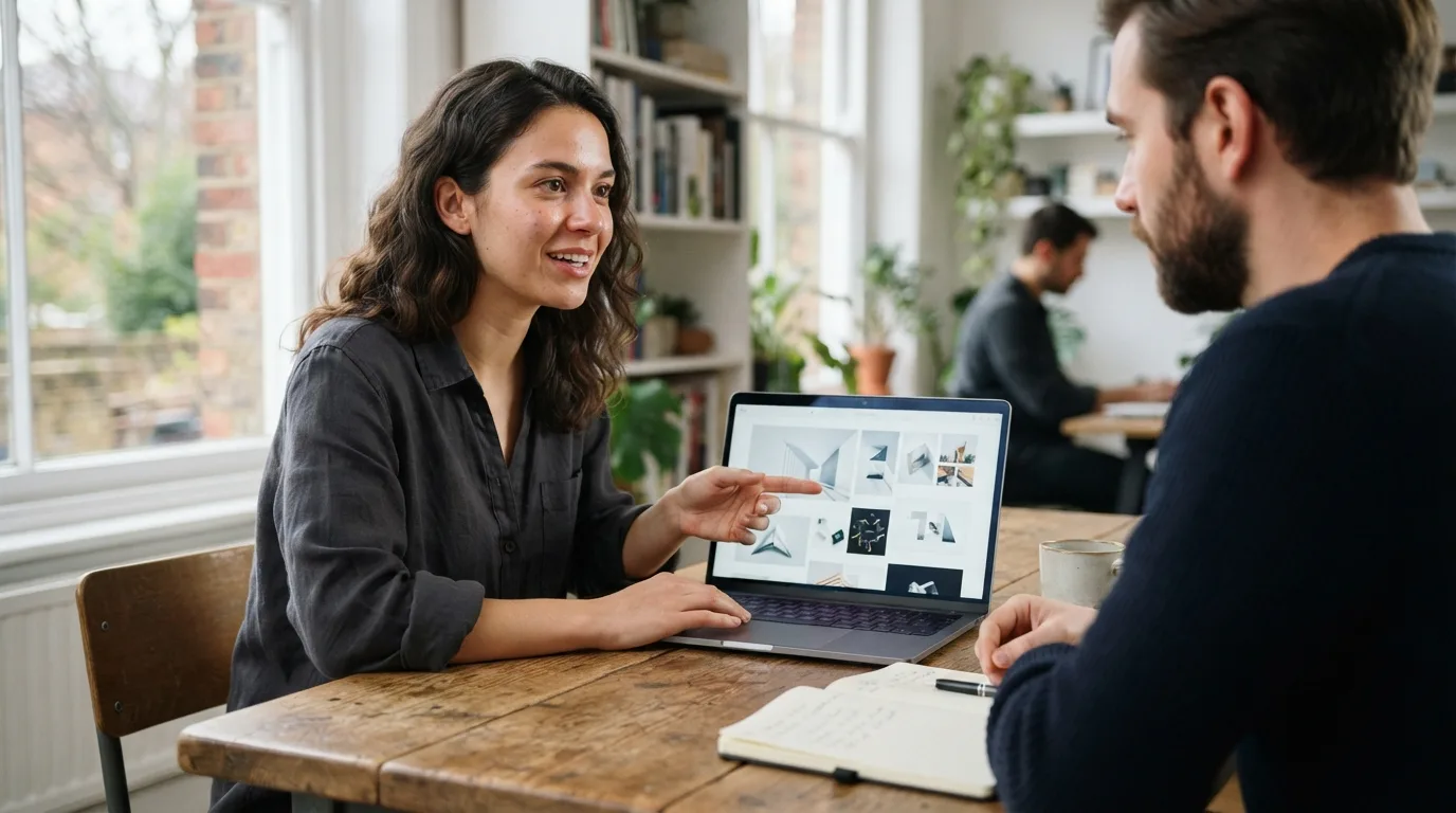 a person presenting a digital portfolio on a laptop