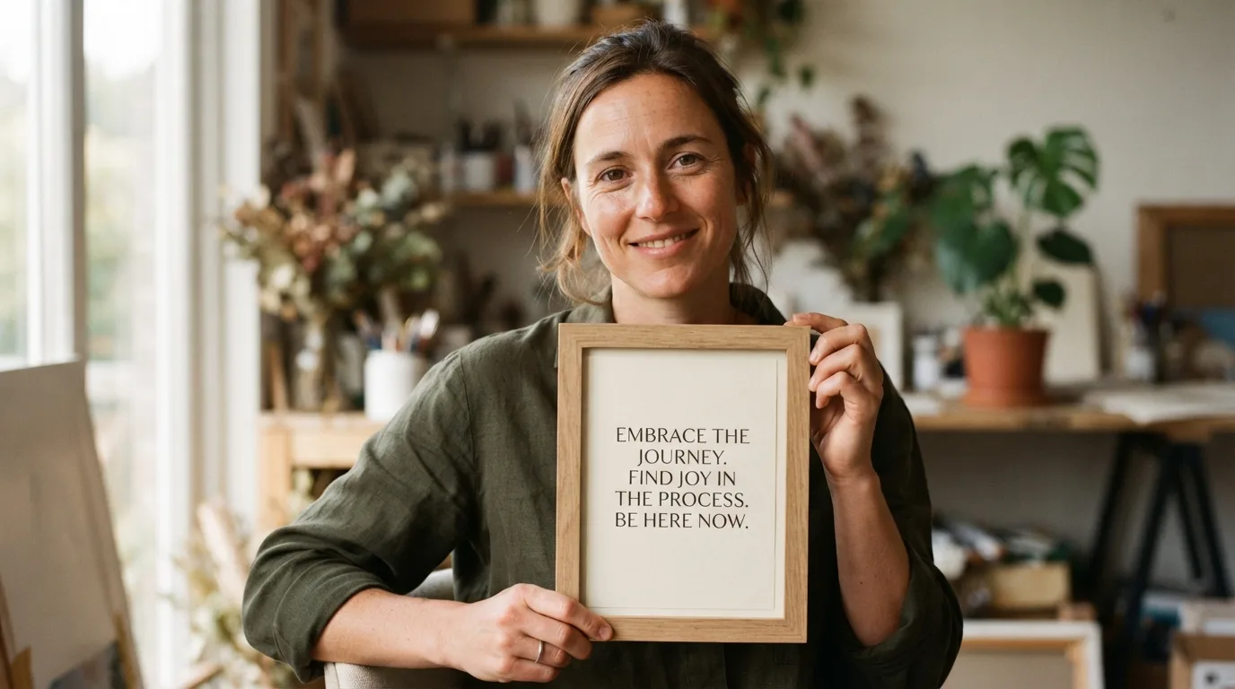 a person holding a framed quote