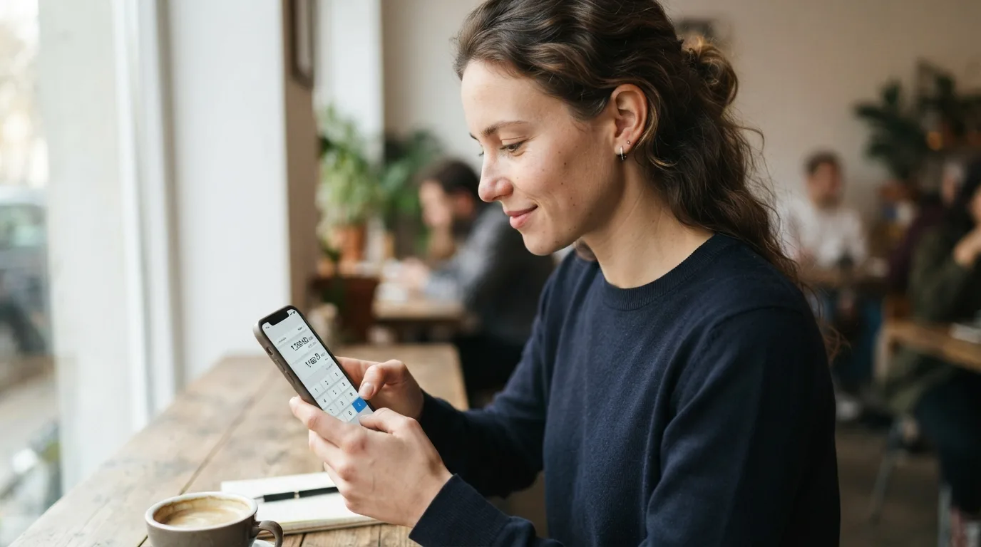 a person using a currency exchange calculator on a smartphone or computer