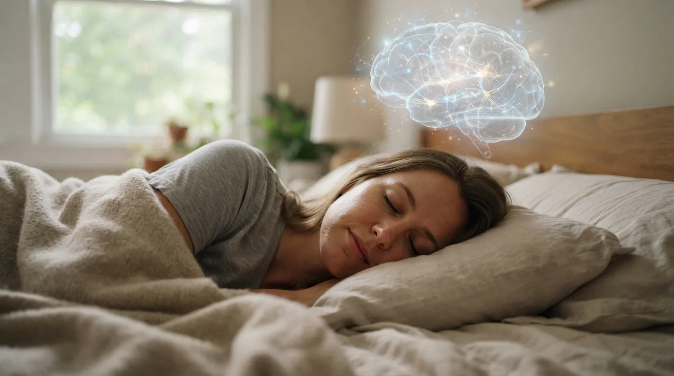 a person sleeping peacefully with abstract brain imagery