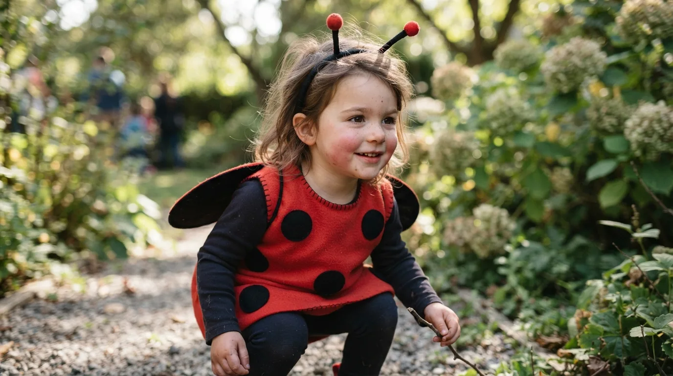 a child wearing a homemade ladybug costume