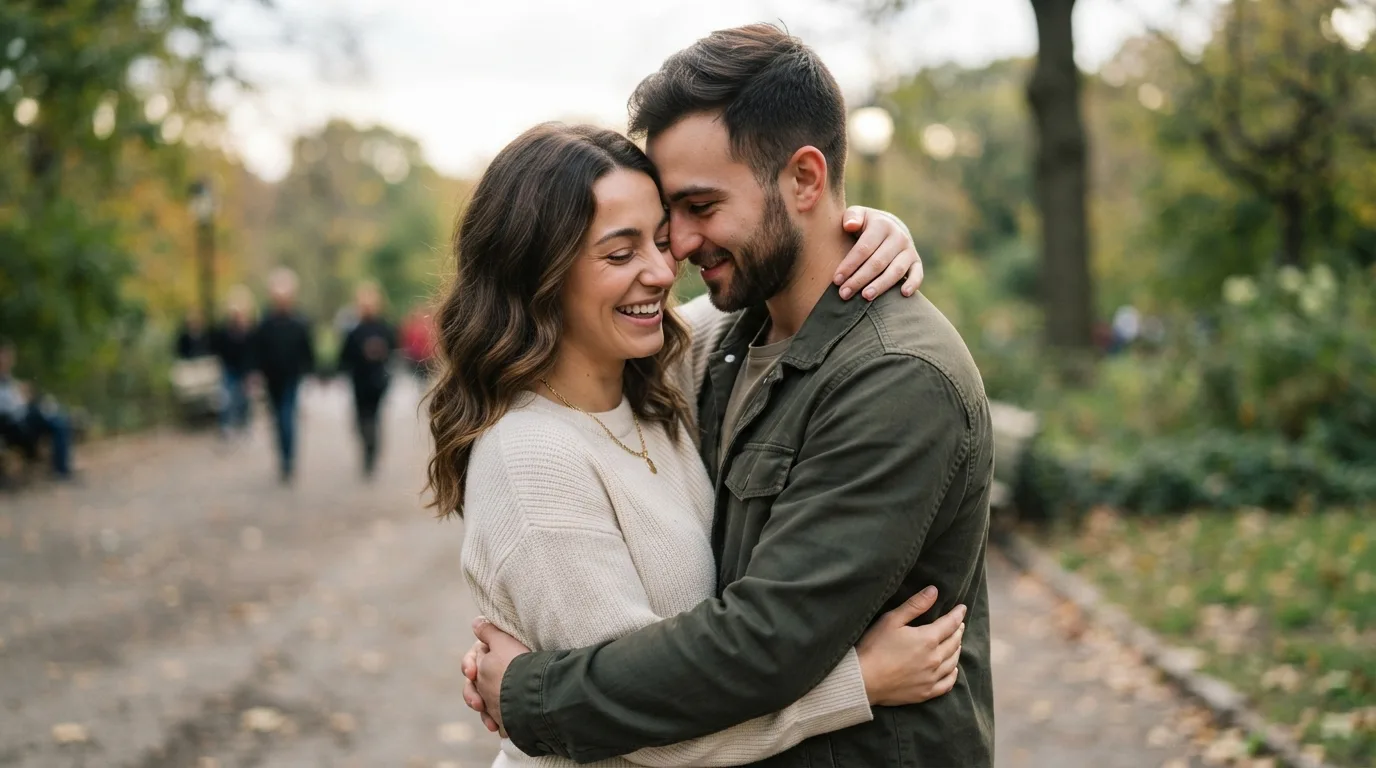 a romantic couple embracing