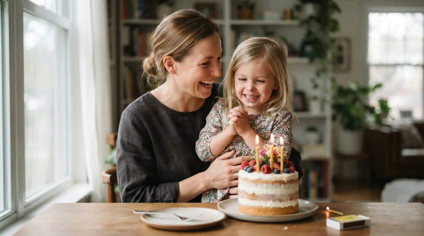 a parent and child with a birthday cake