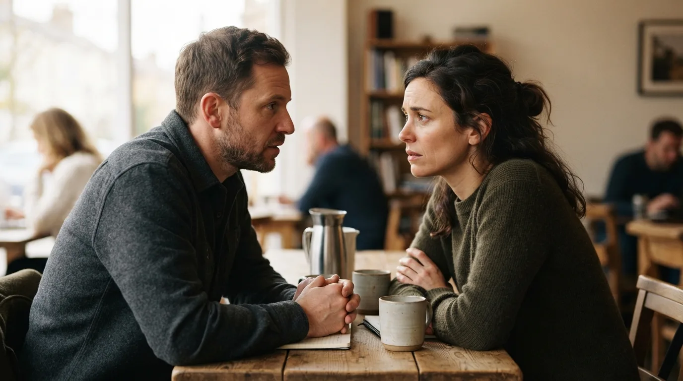 a couple sitting together having a serious conversation