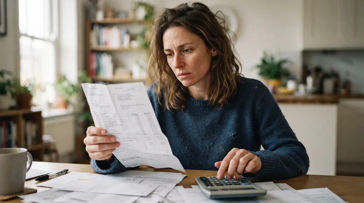 a person holding a hospital bill and a calculator