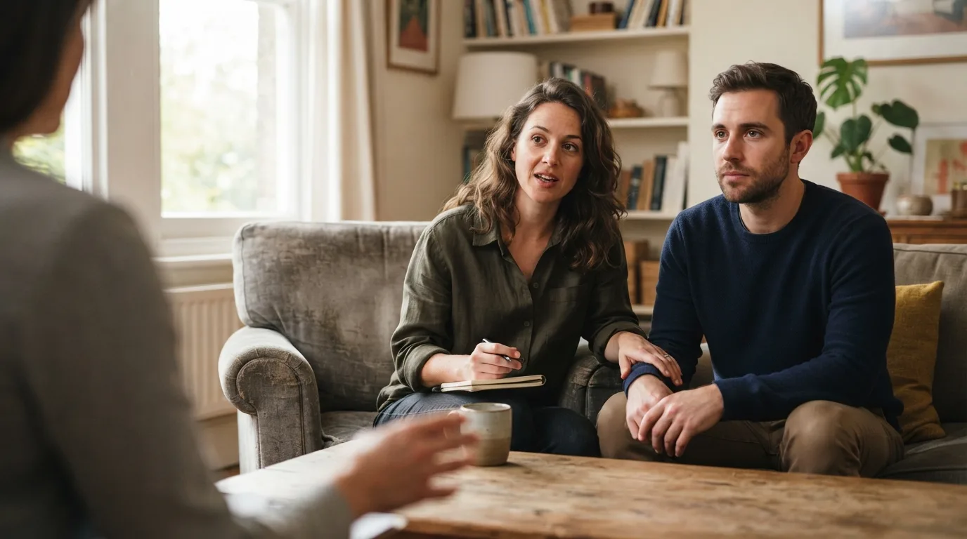 a couple sitting together in a therapy session