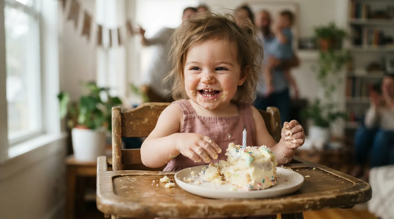 a toddler with a birthday cake