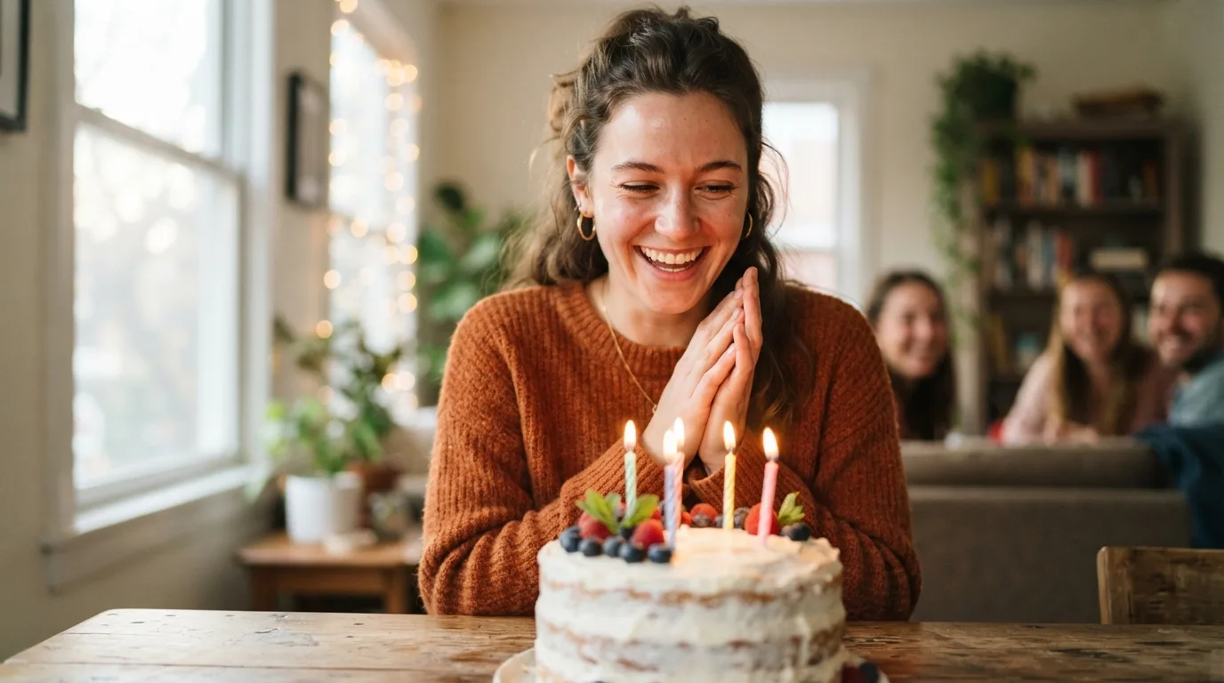 a person celebrating a birthday with a cake and candles