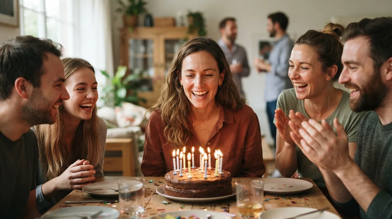 a group of people celebrating a birthday with a cake and candles