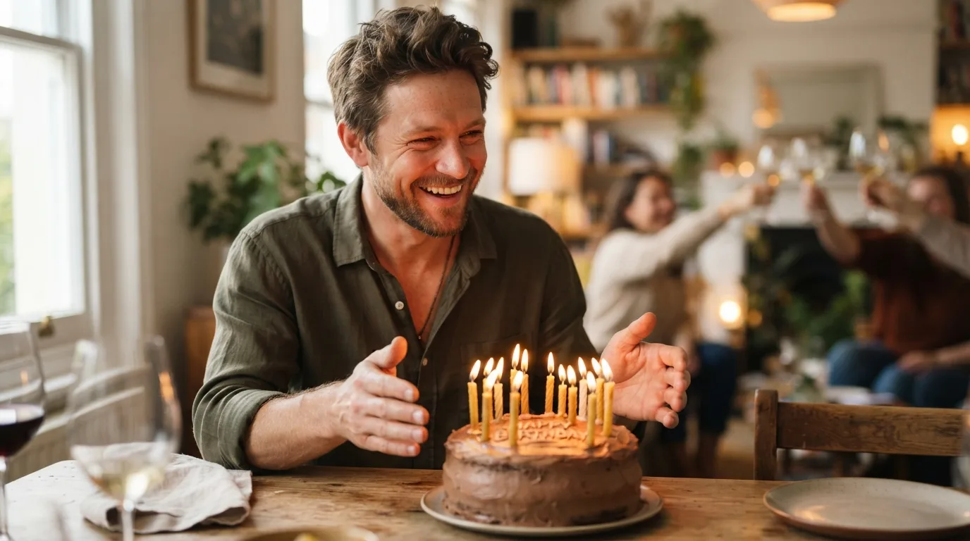 a man celebrating his birthday with a cake and candles