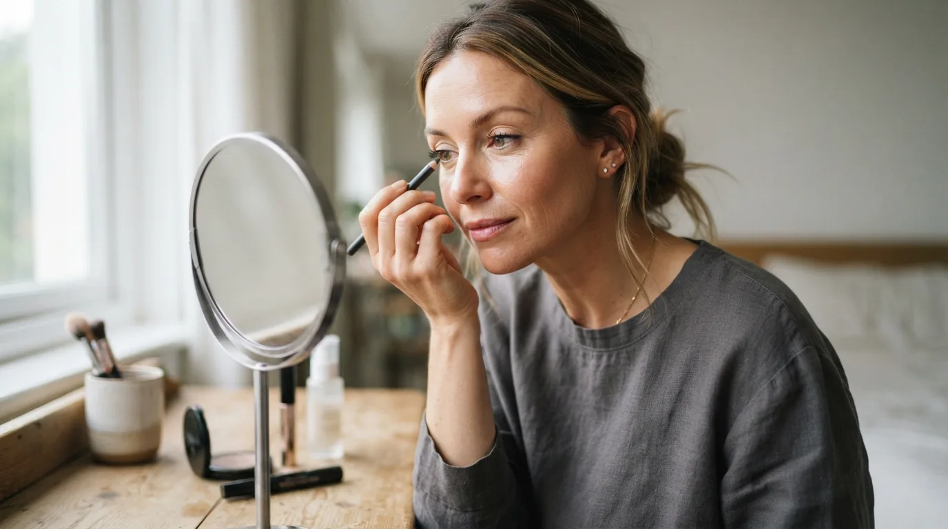 a woman applying long-lasting makeup