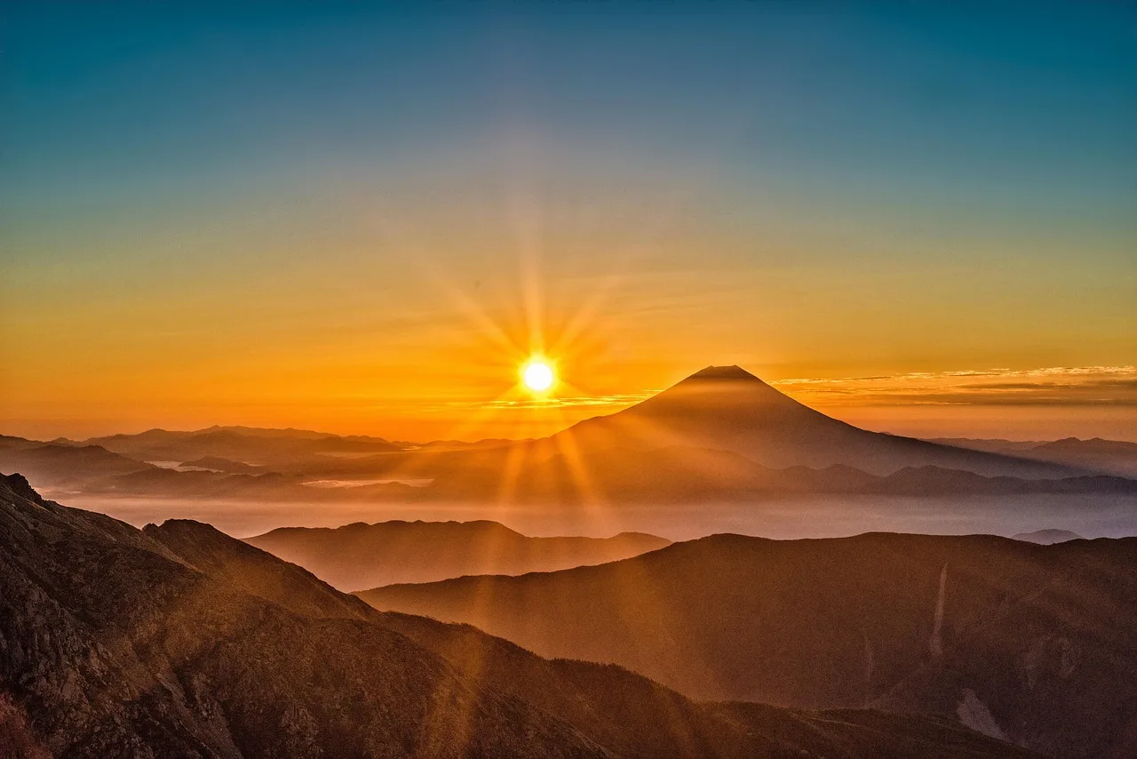góra fuji, natura, japonia, wulkan, góry, tajemnica, sunrise, światło słoneczne, krajobraz, naturalne