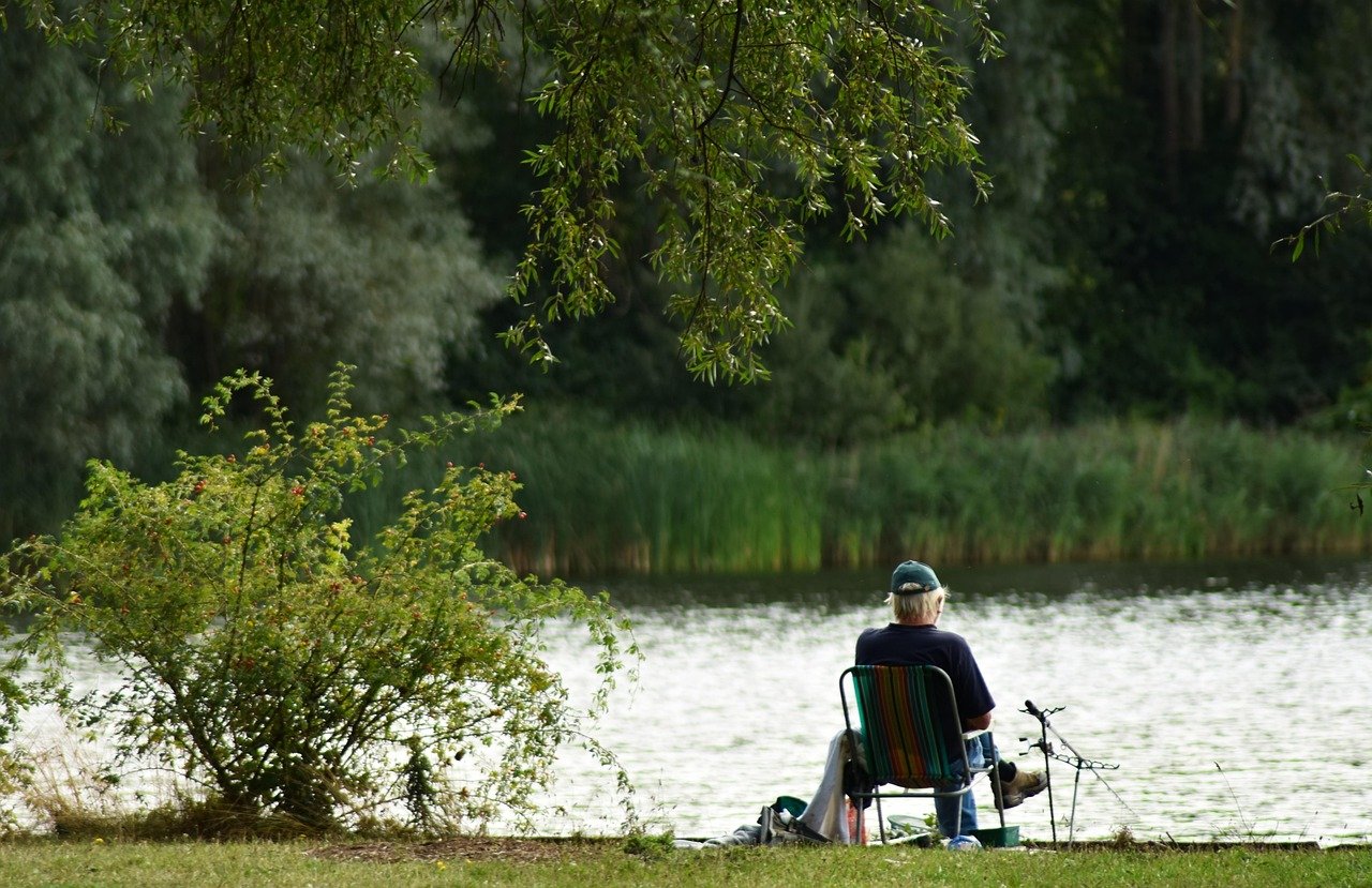 fisherman, fishing, bored, boredom, chair, elderly, fish, hobby, lake, leisure, male, man, old, patience, pond, relax, relaxation, retirement, nature, river, senior, sitting, spring, summer, waiting, water, green fish, green relax, green river, green elderly, green lake, green fishing, green old