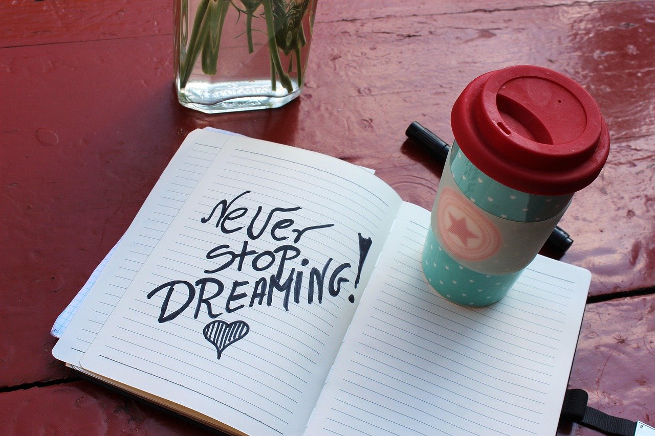 mug, motivation, coffee cup, dream, dreams, coffee, notes, notebook, writing, quote, development personal development, objective, rest, relaxation