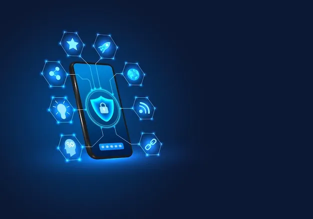 Smartphone technology with a shield on the front Mobile phones have privacy protection technology