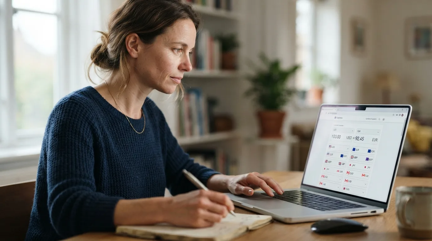 a person using a currency converter on a laptop