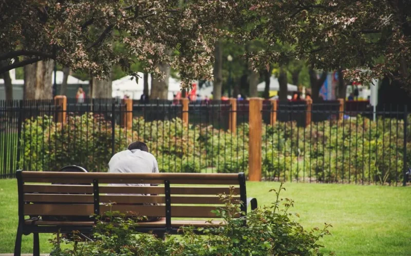 Old man is alone in the park