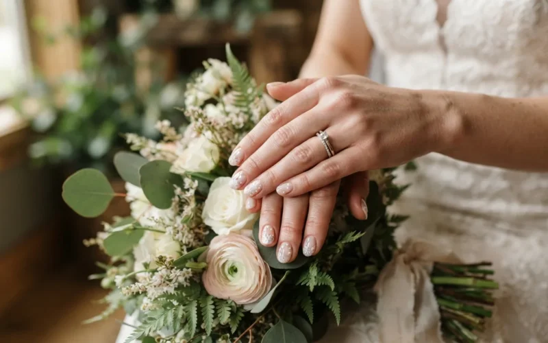 a bride's hands with decorated nails