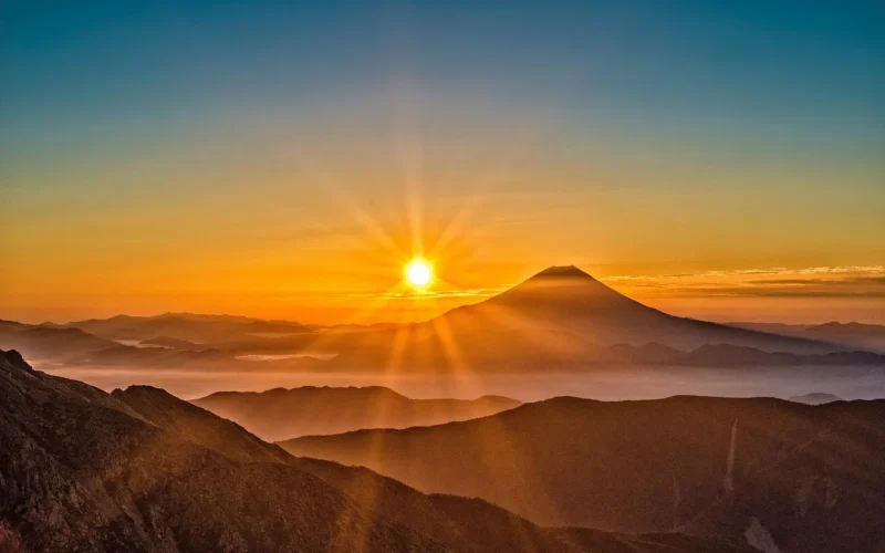 góra fuji, japonia, wulkan, góry, tajemnica, sunrise, światło słoneczne, natura, krajobraz, naturalne