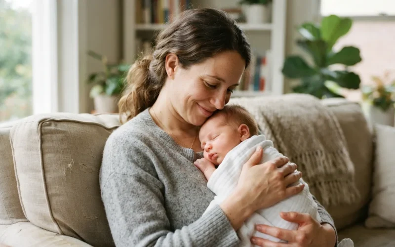 a parent holding a newborn baby