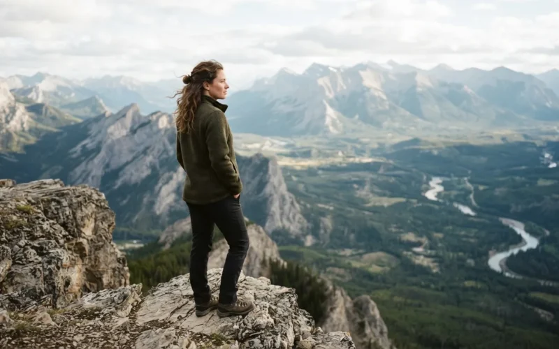 a person standing on a cliff overlooking a vast, beautiful landscape