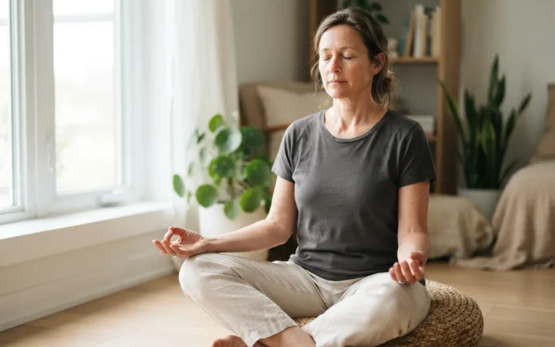 a person meditating or doing a breathing exercise