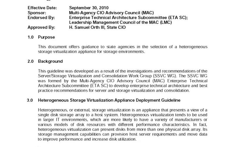 Title from title PDF caption (viewed on Feb. 14, 2014).; "Sponsor: Multi-Agency CIO Advisory Council (MAC); Endorsed By: Enterprise Technical Architecture Subcommittee (ETA SC), Leadership Management Council of the MAC (LMC); Approved By: H. Samuel Orth III, State CIO."; "Original Publication Date: 09/30/2010."; "Technology Guideline ITG-PLF-07."; Received as an email attachment; Rescinded 4-17-2012.