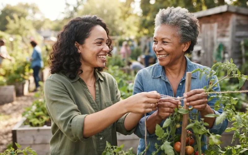 a person helping another person with a warm smile