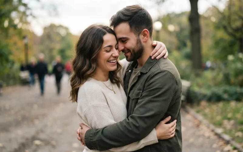 a romantic couple embracing