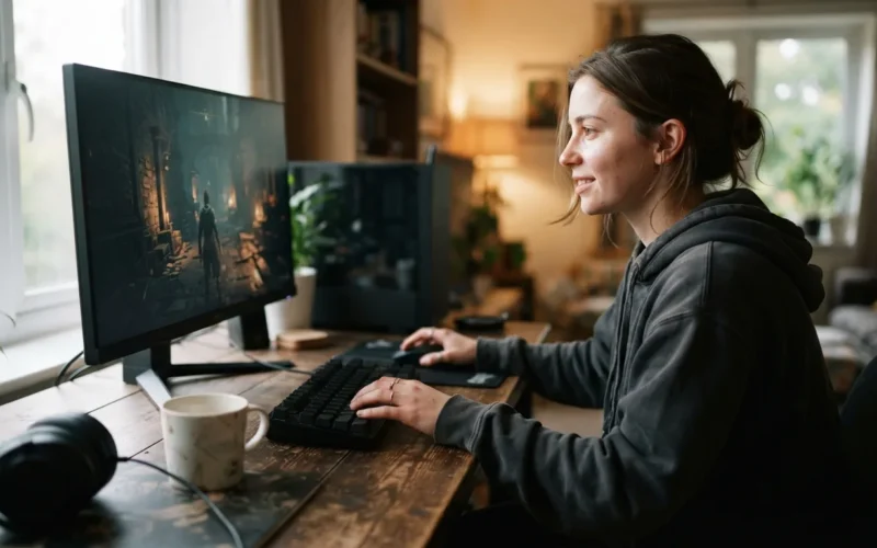 a person playing a video game on a computer