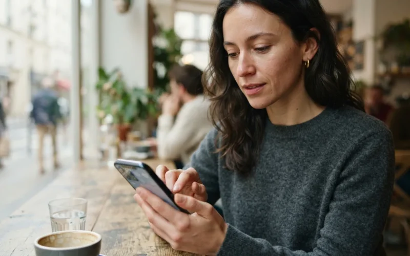 a person holding a smartphone and tapping the screen