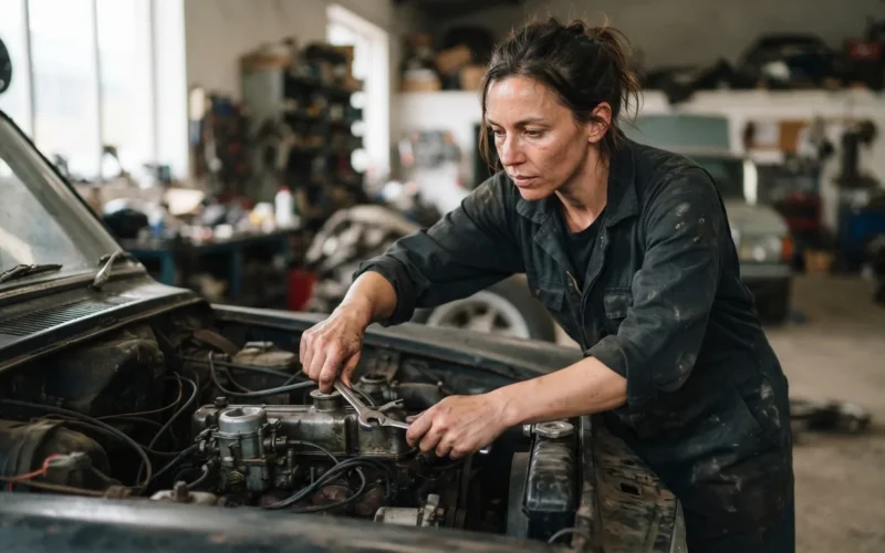 a person working on a car engine