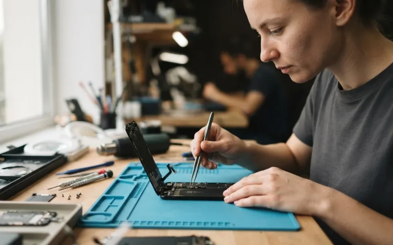 a person repairing a smartphone screen