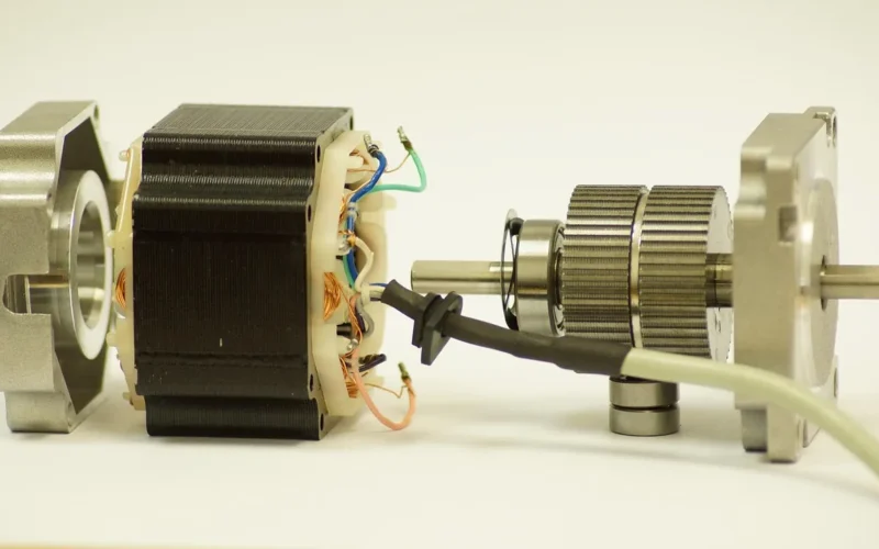 krokový silnik, silnik, cewka, stepper, obrotowa, technologia, krok, obrót, elektronika, elektroniczny, rozłożyć, rozkład, wał, łożysko, składnik, demontażu