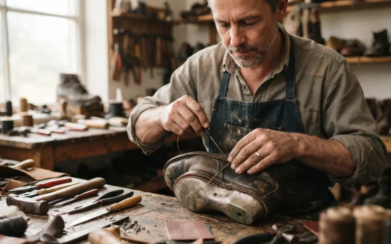 a person repairing a shoe